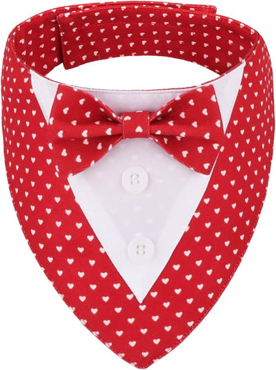 ADOGGYGO Valentine Dog Tuxedo Bandana, Red Heart Pet Tux with Bowtie Adjustable Valentine Costume for Medium Dogs Pets (M)