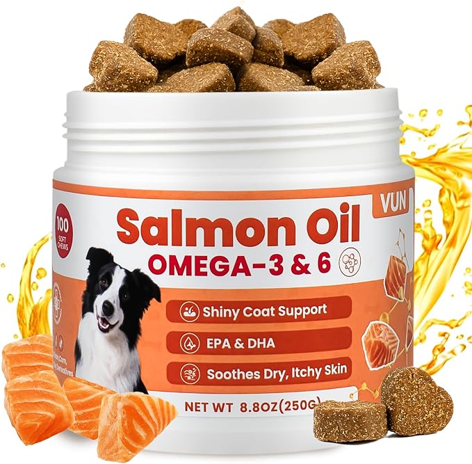 Salmon Oil for Dogs,Omega 3 for Dog Skin and Coat Supplement Chews Fish Oil Treat, Omega 6 EPA & DHA Fatty Acids Dry Skin Relief for Dogs, Coat Itch Relief Supplement,Salmon Flavor