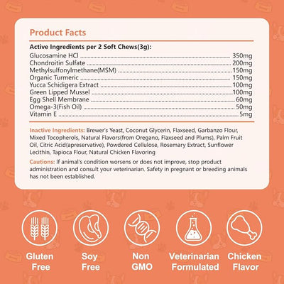 Chewable Bone Health for Dogs & Cats Promotes Tissue Repair, Supports Bones& Muscles, Digestive, Skin, Coat and Improved Nutrient Absorption, 120 Soft Chews.