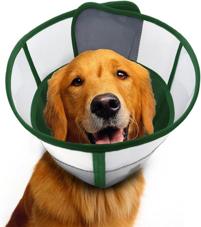 WinWeal Upgraded Soft Dog Cone Collar for Large Medium Dogs After Surgery – Adjustable Transparent Recovery Collar, Breathable Elizabethan E-Collar for Wound Healing & Anti-Licking (XL, Dark Green)