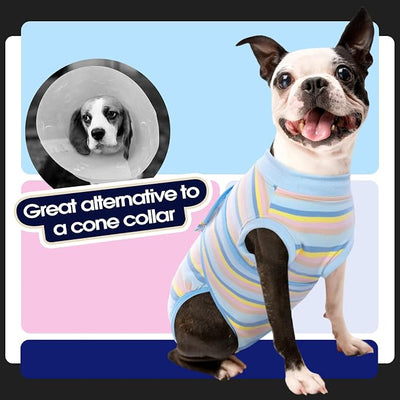 FUAMEY Recovery Suit for Dogs After Surgery,Soft Breathable Dog Bodysuit Cone Alternative Surgical Suit,Dog Spay Recovery Suit Female Anti Licking Neutered Onesie Blue Yellow Stripes M