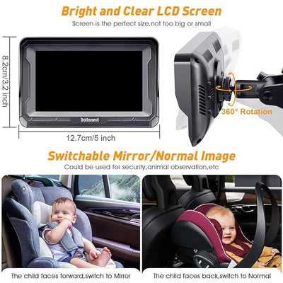 DoHonest Baby Car Camera HD 1080P - Rear-Facing Car Baby Monitor with Night Vision, Adjustable View Angle, Easy Setup, Anti-Glare Display, Safety for Kids & Infants