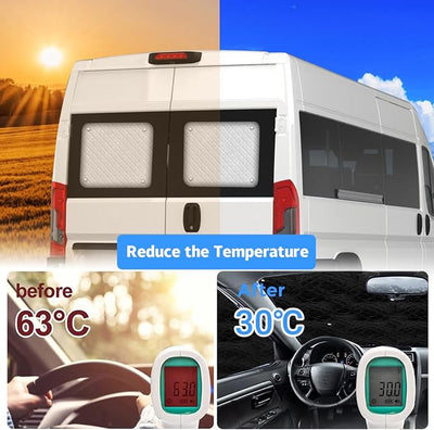 Rear Door Window Sun Shade Compatible with Ram ProMaster 2014-2026, Aluminum Film Rear Door Window Sunshade Cover, Block Heat & Privacy Window Shield Cover for ProMaster 2014-2026 Van Accessories