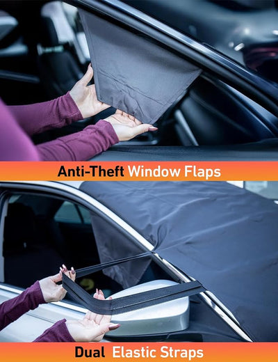 EcoNour Car Snow Cover Compatible for Hyundai Elantra | Windshield Cover for Ice and Snow with S-Hook Straps | Heavy-Duty 600D Oxford Winter Car Cover, Waterproof & Anti-Slip