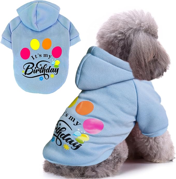 Jecikelon Print Dog Hoodies for Small Dogs, Soft Fleece Puppy Clothes for Pet Cat, Warm Winter Outfits Cold Weather Coats, Cute Sweatshirt Puppies Costume (Light Blue, X-Small)