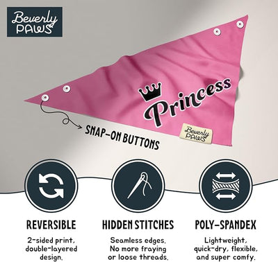 Funny Snap-On Dog Bandana for Small Medium Large Pets, Dogs Cats Adjustable Handkerchief Scarf for Girl & Boy, Cute Puppy Apparel & Accessories (Princess, Small)