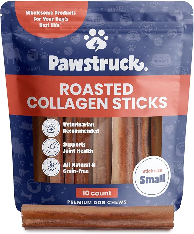 All Natural 5-6" Roasted Collagen Sticks for Dogs – Low Odor & Long-Lasting Bully Stick Alternative, Single Ingredient & Vet Approved – 10 Pack