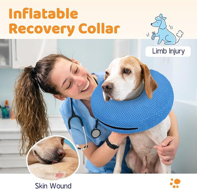 Supet Inflatable Dog Cone Collar for Dogs to Stop Licking, Dog Donut Collar After Surgery, Soft Pet Cone for Small Medium Large Dogs Blue 02 XL