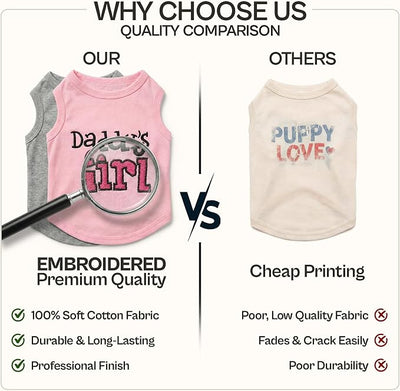Parisian Pet 2 Pack Dog Shirts – 100% Cotton Shirts for Medium Dogs – Sleeveless I Love My Daddy & Daddy’s Girl Dog Clothes – Breathable Summer Pet Apparel - Stretchy and Stylish T Shirts for Dogs