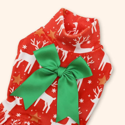 CuteBone Turtleneck Dog Velvet Dress Christmas Puppy Skirt Costume Pet Clothes Cat Apparel with Bow Hair Rope for Small Dogs CVD24XXS