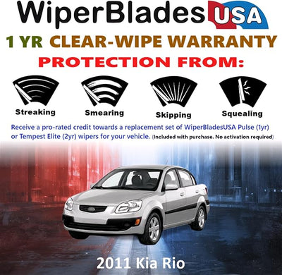 WiperBladesUSA Wiper Blades Set w/ 1yr warranty compatible with Kia Rio 2011 Wipers (Set of 2) Pulse Wipers
