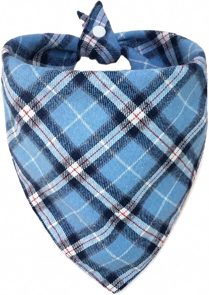 Boy Dog Bandana Medium-Blue Black DogPlaid Handkerchief Accessories for Small Medium Dogs(M)