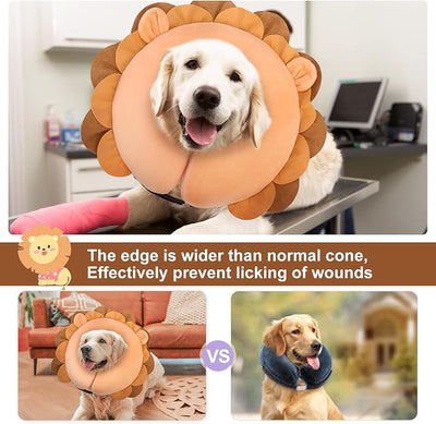 BEAUTYZOO Dog Cone Alternative After Surgery for Large Medium Small Dogs, Soft Inflatable Cone Collar for Dogs Cats, Pet Neck Donut E Collar Dog Recovery Collars to Stop Licking, Lion, S