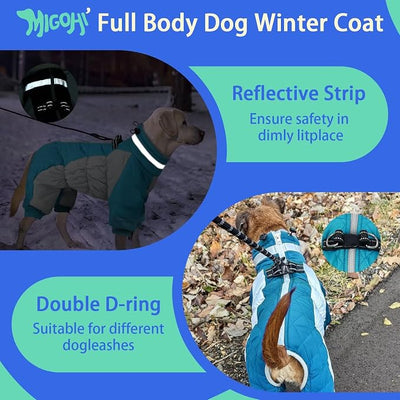 MIGOHI Full Body Dog Coat，Warm Coats for Small Medium Dogs | Reflective Winter Coat for Dogs with Harness,Turtleneck Dog Snowsuit with Legs,Windproof Pet Fleece Puffer Jacket,M,Turquoise
