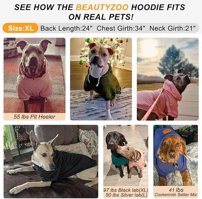 BEAUTYZOO Small Dog Hoodie Sweater with Pockets, Dog Clothes for Small Medium Dogs Boy Girl, Waffle-Like Laminated Cotton Pet Coats with Hat and Leash Hole, Green XL