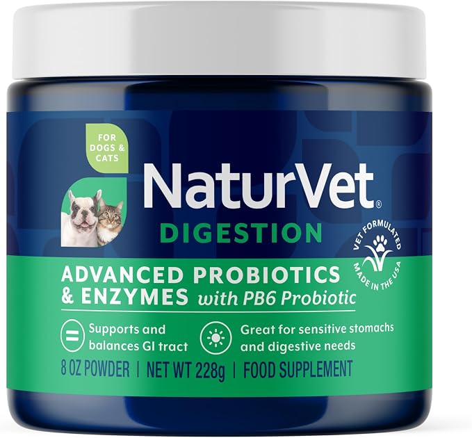 Advanced Probiotics & Enzymes - Plus Vet Strength PB6 Probiotic | Supports and Balances Pets with Sensitive Stomachs & Digestive Issues | for Dogs & Cats (8 oz)