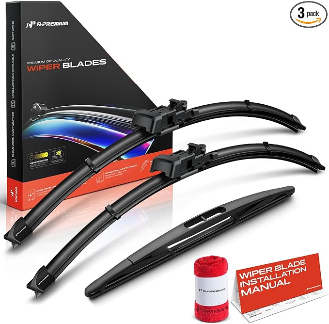 A-Premium 24"+22"+12" Windshield Wiper Blades with Wear Indicator & Towel | Compatible with Lincoln MKT 2010-2019, Front Rear Wipers Blade Set for TL2/Snap Claw Arm Connector, Pack of 3