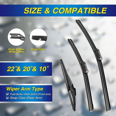 5 PLUS® Windshield Wiper Blades Replacement for 2023-2015 Jeep Renegade Windshield Wipers (Pack of 3), Automotive Replacement Windshield Wiper Blades For My Car Water Repellent-22"/20"/10"