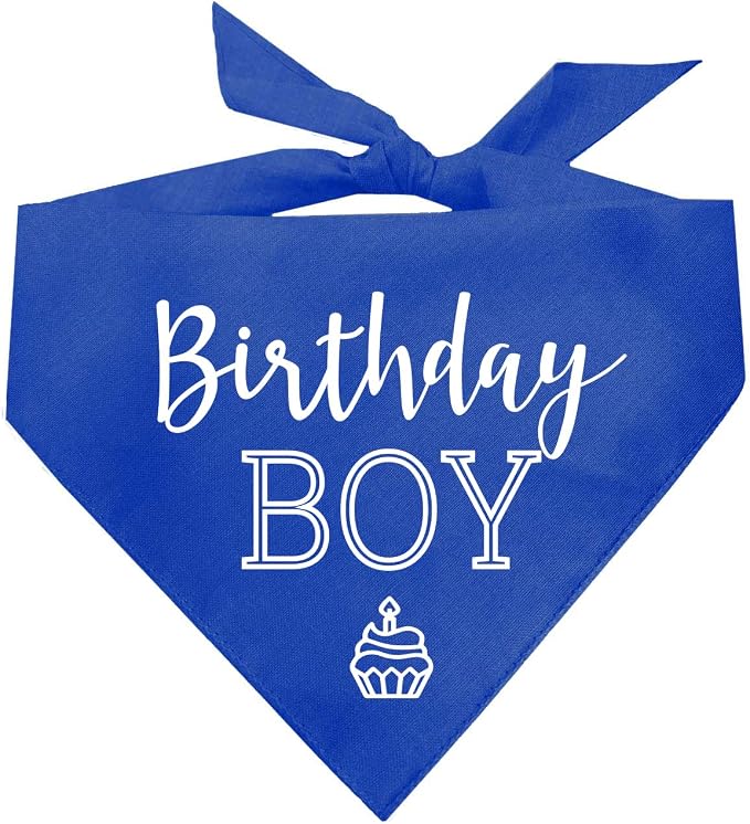 Birthday Boy with Cupcake Dog Bandana | 100% Cotton | Made in USA | Birthday | Pawty | Party Theme | Celebration Supplies | Photoshoot | Royal X-Small (214)