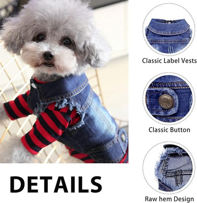 SILD Pet Clothes Dog Jeans Jacket Cool Blue Denim Coat Small Medium Dogs Lapel Vests Classic Hoodies Puppy Blue Vintage Washed Clothes