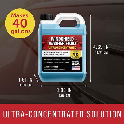 Maplefield Windshield Washer Fluid Concentrate - 8 Fl Oz, Makes 40 gal - All-Season Streak-Free Windshield Wiper & Window Washer Fluid