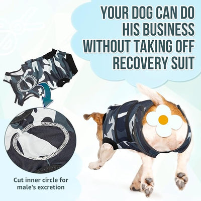 Lukovee Recovery Suit for Dogs, Zipper On Recovery Suit for Female Male Dog, Onesie Abdominal Wounds Cone E-Collar Alternative Prevent Licking Spay Recovery Suit (L,CF)
