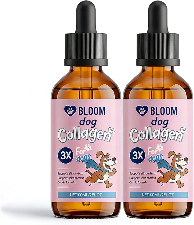 Bloom Collagen for Dogs, Bloom Triple Collagen for Dogs, Gentle Formula, Supports Skin and Coat, Joint Comfort, 60ml (2pcs)