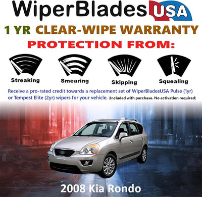WiperBladesUSA Wiper Blades Set w/ 1yr warranty compatible with Kia Rondo 2008 Wipers (Set of 2) Pulse Wipers