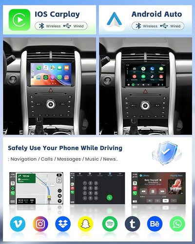 [DSP] 4+64G Android 15 Car Radio for Ford Edge 2011 2012 2013 2014, 9" Incell Touchscreen Car Stereo Wireless CarPlay Android Auto, 5GHz WiFi, Bluetooth 5.0, EQ, GPS, 1280 * 720, Backup Camera, SWC