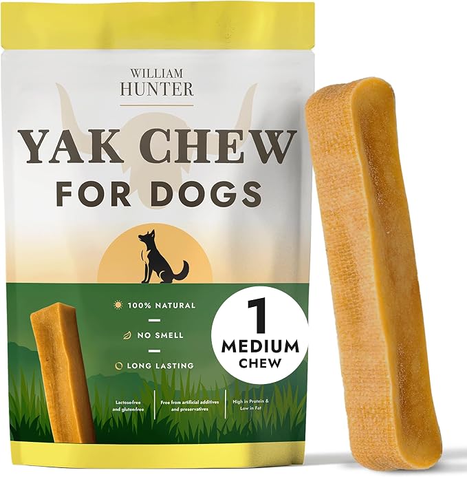William Hunter Yak Cheese Himalayan Dog Chews - Long Lasting 100% Natural High Protein Dental Dog Chews for Aggressive Chewers (Medium 1 Pack)