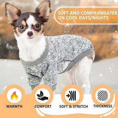 2 Pieces Dog Sweaters for Small Dogs Fall Dog Clothes Male Winter Fleece Dog Sweaters Warm Thick Pet Outfit Coat Small Dog Sweater for Boy Girl Dogs, Yorkie, Chihuahua, Pug, Cat, Pug,S,Grey Navy