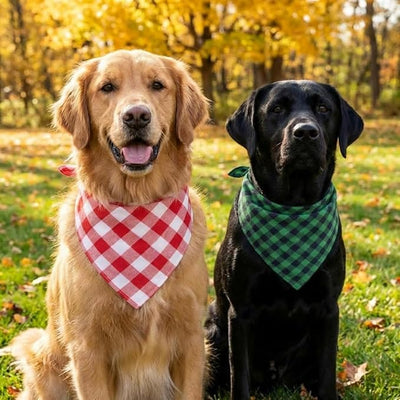 Cotton Linen Dog Bandanas 1 Pack, Plaid Checkered Bandana for Large Dogs, Soft Breathable Classic Dog Apparel & Accessories (Green Plaid, Large)