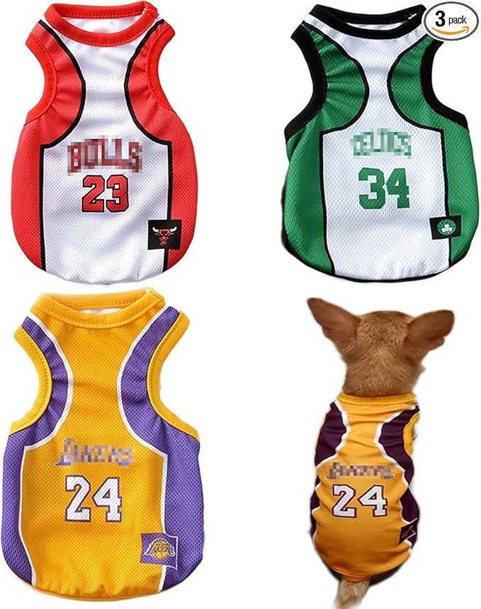 3Pack Dog Clothes for Small Dog Girl Puppy Clothes for Chihuahua Yorkies Bulldog Clothes for Medium Dogs Boy Basketball Jersey Pet Outfits Shirt Apparel Accessories,2XL