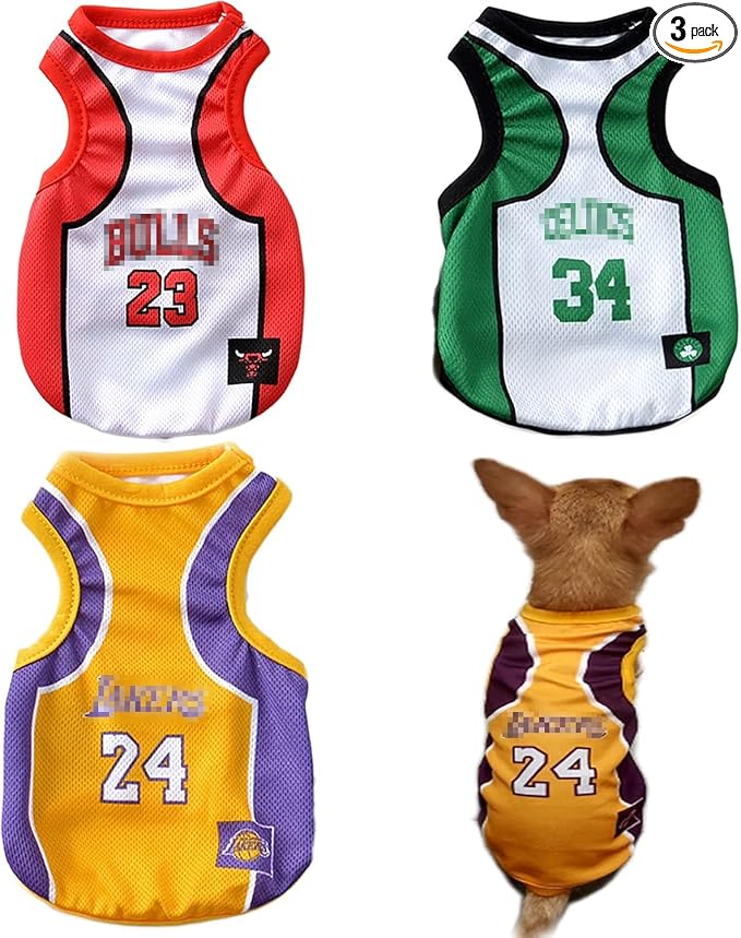 3Pack Dog Clothes for Small Dog Girl Puppy Clothes for Chihuahua Yorkies Bulldog Clothes for Medium Dogs Boy Basketball Jersey Pet Outfits Shirt Apparel Accessories,L