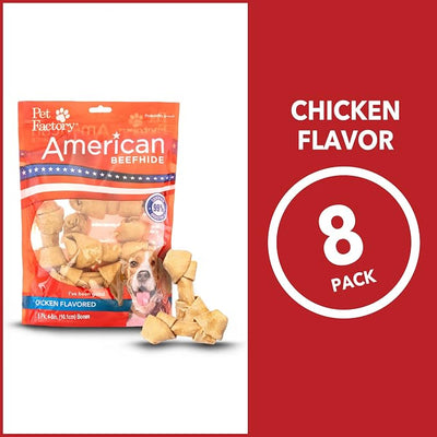 Pet Factory American Beefhide 4-5" Knotted Bones Dog Chew Treats - Chicken Flavor, 8 Count/1 Pack