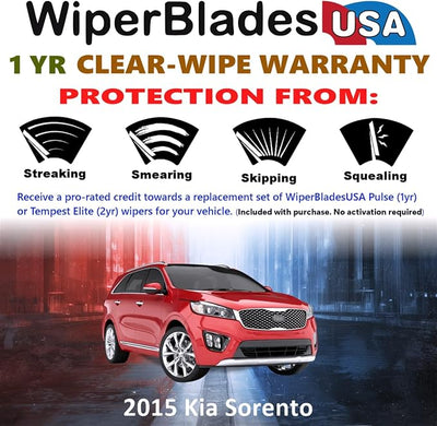WiperBladesUSA Wiper Blades Set w/ 1yr warranty compatible with Kia Sorento 2015 Wipers (Set of 2) Pulse Wipers
