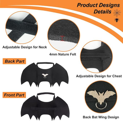 Vivifying Bat Wings for Dog, Adjustable Halloween Pet Bat Costume with Bell for Medium Large Dogs Party Decoration and Cosplay (Large, Black)