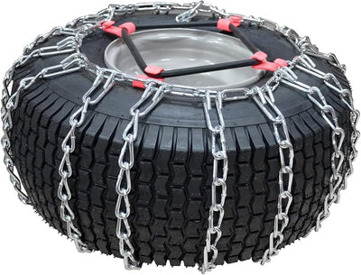 OakTen 1062656 Set of 2 Tire Chains with Tensioners for Riding Mowers, Garden Tractors, Snow Tractors | 2-Link Zinc-Plated Alloy Steel Chains| Fits 20x7x12 20x8x8 Tires | 954959293 490-241-0023