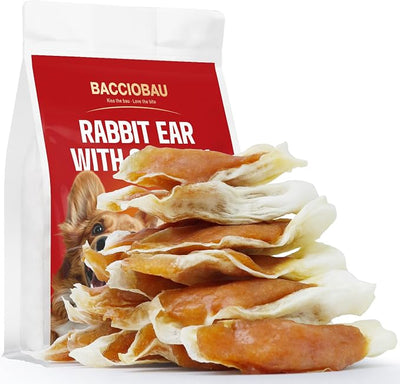 Rabbit Ears with Chicken Dog Treats, High Protein Rawhide Free Dog Chews Long-Lasting Easily Digestible Dental Treats for All Breeds, 9.52OZ(270g)