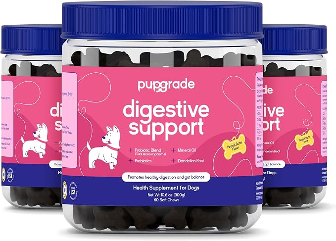 Digestive Support for Dogs - Prebiotic + Probiotic Supplement with Enzyme Blend - Gut and Immune Support - Pumpkin, Blueberry, Mineral Oil, Peanut Butter Flavor - 180 Soft Chews