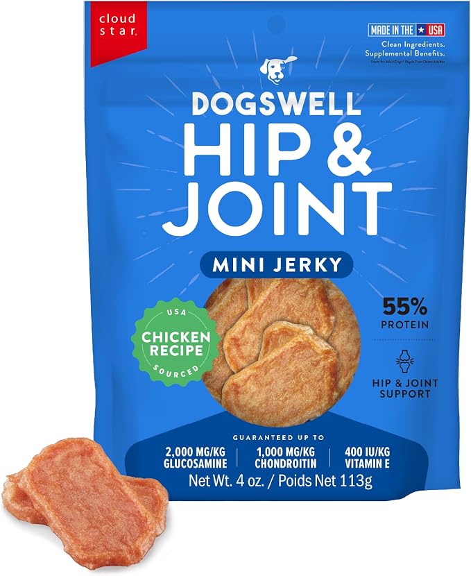 Hip & Joint Mini Jerky Dog Treats, Chicken Breast, 4 oz. Pouch