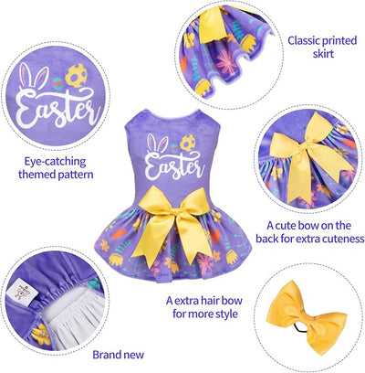 CuteBone Easter Dog Dress Velvet for Small Dogs Girl Flower Skirt Puppy Dresses Purple Dog Clothes