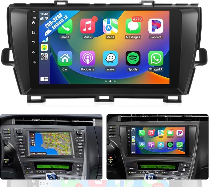 Car Radio for Toyota Prius 2010 2011 2012 2013 2014 2015 Stereo with Wireless CarPlay Android Auto, 9'' Touch Screen Compatible with JBL & Big Screen BT WiFi GPS Navi Backup Camera MIC