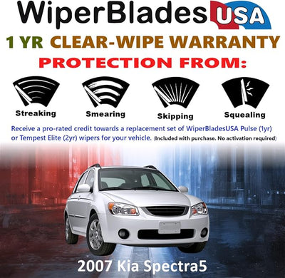 WiperBladesUSA Wiper Blades Set w/ 1yr warranty compatible with Kia Spectra5 2007 Wipers (Set of 3) w/Rear Wiper Pulse Wipers