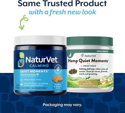 NaturVet Hemp Quiet Moments Plus Hemp Seed for Cats, 60 ct Soft Chews, Made in USA