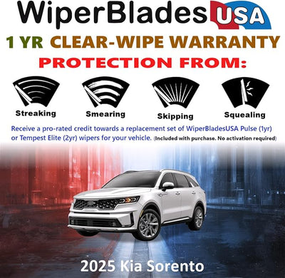 WiperBladesUSA Wiper Blades Set w/ 1yr warranty compatible with Kia Sorento 2025 Wipers (Set of 2) Pulse Wipers