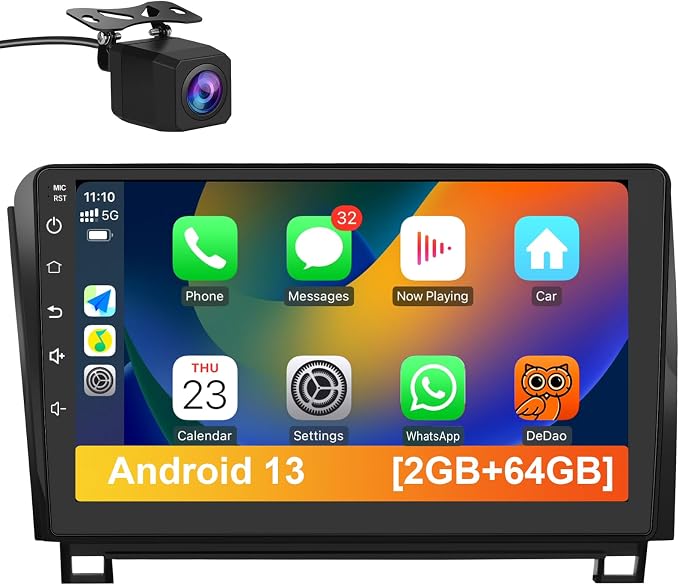 Car Stereo for Toyota Tundra 2007-2013 & Sequoia 2008-2018, Android 13 2GB+64GB 10.1 Inch Touch Screen with CarPlay & Android Auto, Bluetooth, WiFi, FM/AM Radio, Backup Camera