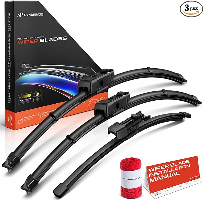 A-Premium 24"/20"/15" Windshield Wiper Blades Compatible with Porsche Macan 15-24, Panamera 14-16 - Front Rear Wipers Blade Set for TLPN/FR_2B Arm Connector, with Wear Indicator & Towel (Pack of 3)