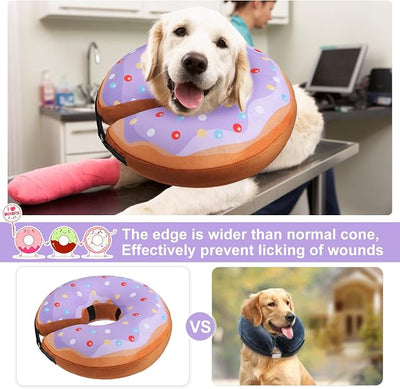 BEAUTYZOO Dog Cone Alternative After Surgery for Large Medium Small Dogs, Soft Inflatable Cone Collar for Dogs Cats, Dog Neck Donut E Collar Dog Recovery Collar to Stop Licking, Purple Donut, L