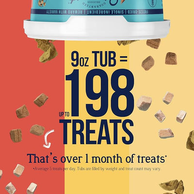 Stewart 3 in 1 Multi Flavor Variety Dog Treats, 9 oz, Freeze Dried Raw, Single Ingredient, High Protein Training Treats or Meal Topper in a Resealable Tub, Grain-Free, Gluten-Free